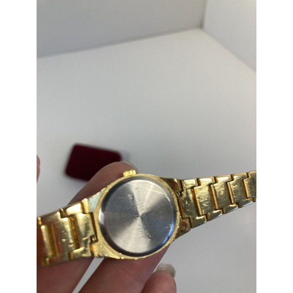 Le Baron Accessories Vintage Le Baron Quartz Gold Tone And Black Bezel Womens Watch New